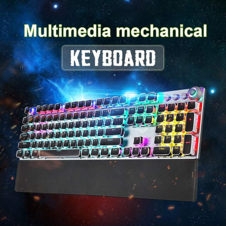 AULA F2088 108 Keys Mixed Light Plating Punk Mechanical Brown Switch Wired USB Gaming Keyboard with Metal Key (Silver)