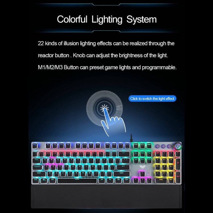 AULA F2088 108 Keys Mixed Light Plating Punk Mechanical Brown Switch Wired USB Gaming Keyboard with Metal Key (Silver)