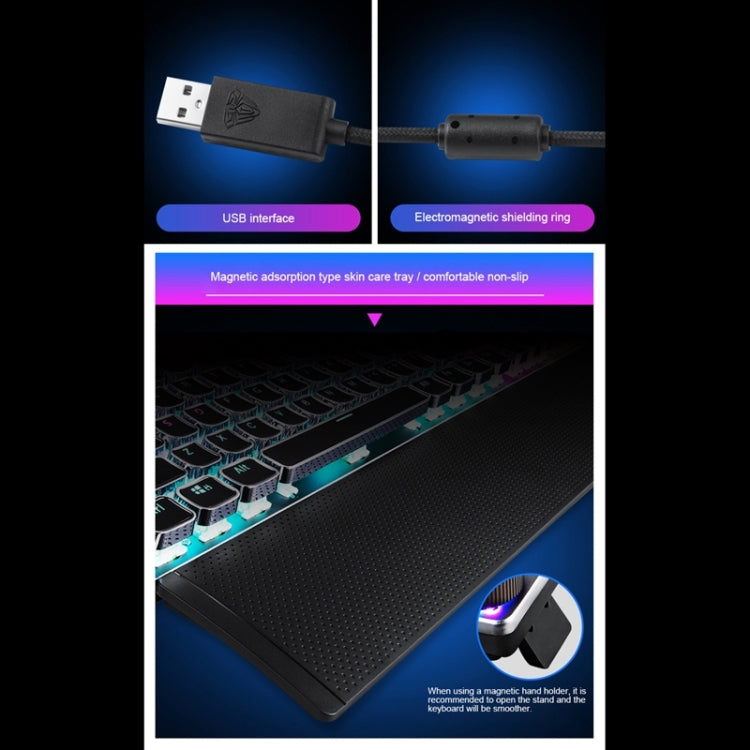 AULA F2088 108 Keys Mixed Light Plating Punk Mechanical Brown Switch Wired USB Gaming Keyboard with Metal Key (Silver)