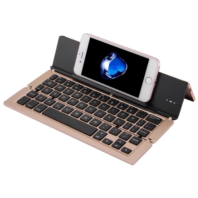 F18 Ultra-slim Rechargeable Portable 58 Key Bluetooth Wireless Keyboard with Holder (Gold)