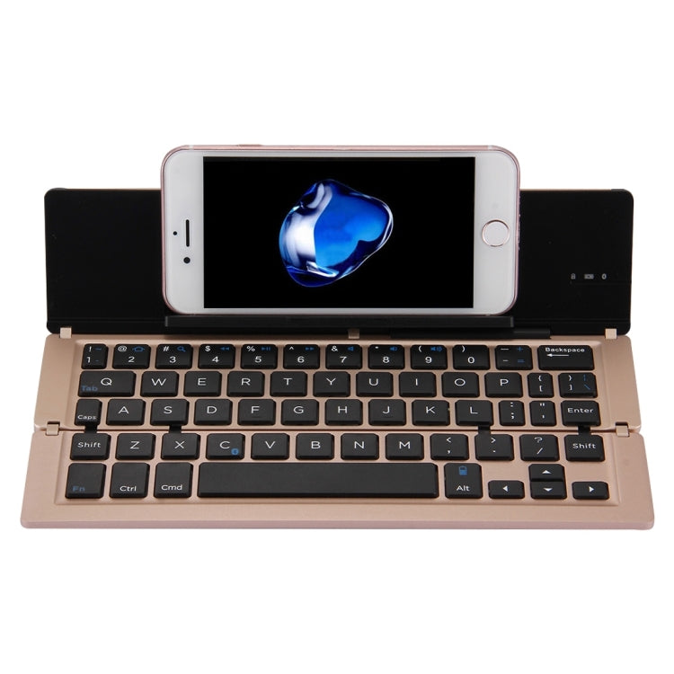 F18 Ultra-slim Rechargeable Portable 58 Key Bluetooth Wireless Keyboard with Holder (Gold)