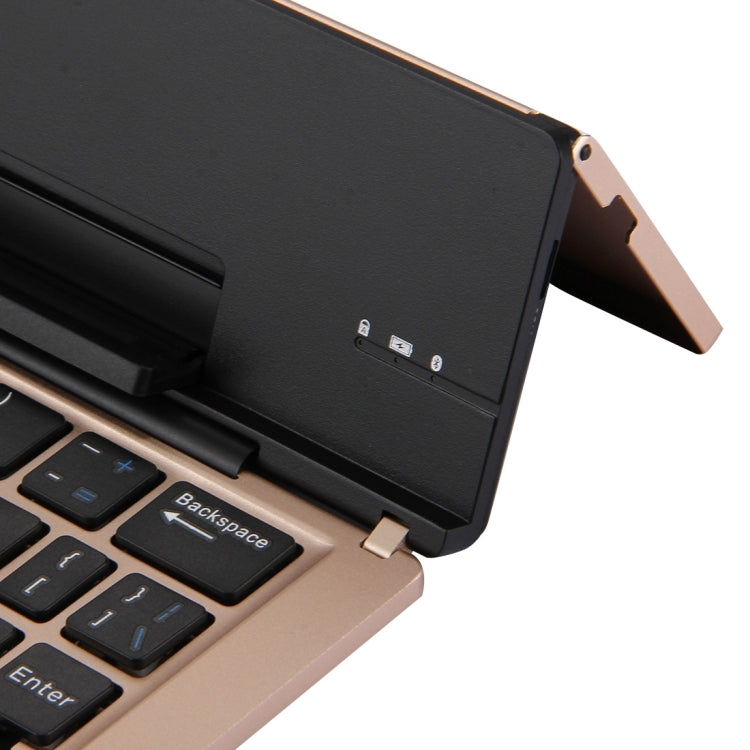 F18 Ultra-slim Rechargeable Portable 58 Key Bluetooth Wireless Keyboard with Holder (Gold)