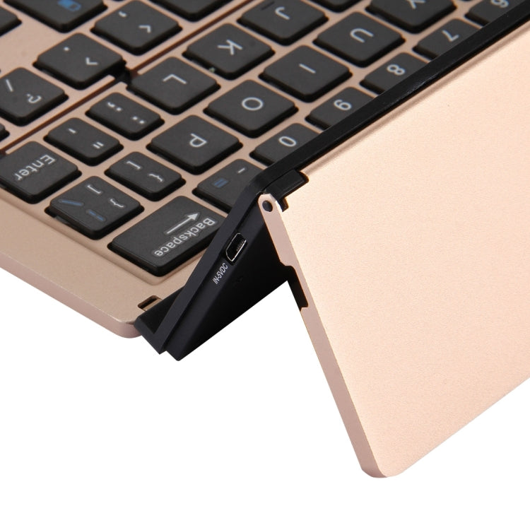 F18 Ultra-slim Rechargeable Portable 58 Key Bluetooth Wireless Keyboard with Holder (Gold)