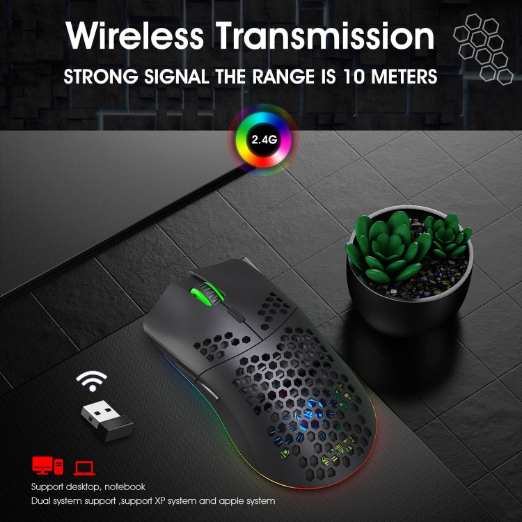 HXSJ T66 7 Button Colorful Lighting Programmable Gaming Wireless Mouse (White)