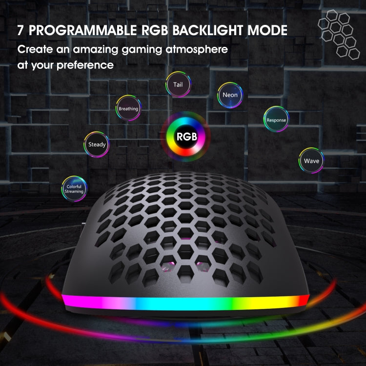 HXSJ T66 7 Button Colorful Lighting Programmable Gaming Wireless Mouse (White)