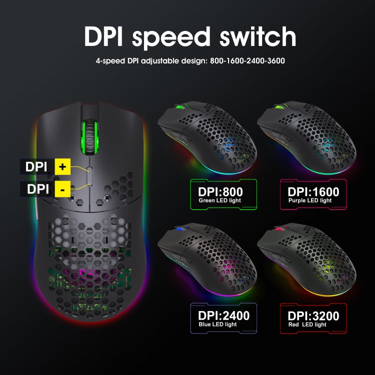 HXSJ T66 7 Button Colorful Lighting Programmable Gaming Wireless Mouse (White)