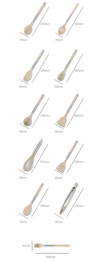 Heat-resistant 11-piece kitchen tool set with wood handle look