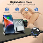 3-in-1 Quick Charge Station | Premium Wireless Fast Charging Docking Station with Alarm Clock | for Apple iPhone, Watch & AirPods
