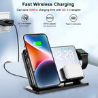 3-in-1 Quick Charge Station | Premium Wireless Fast Charging Docking Station with Alarm Clock | for Apple iPhone, Watch & AirPods