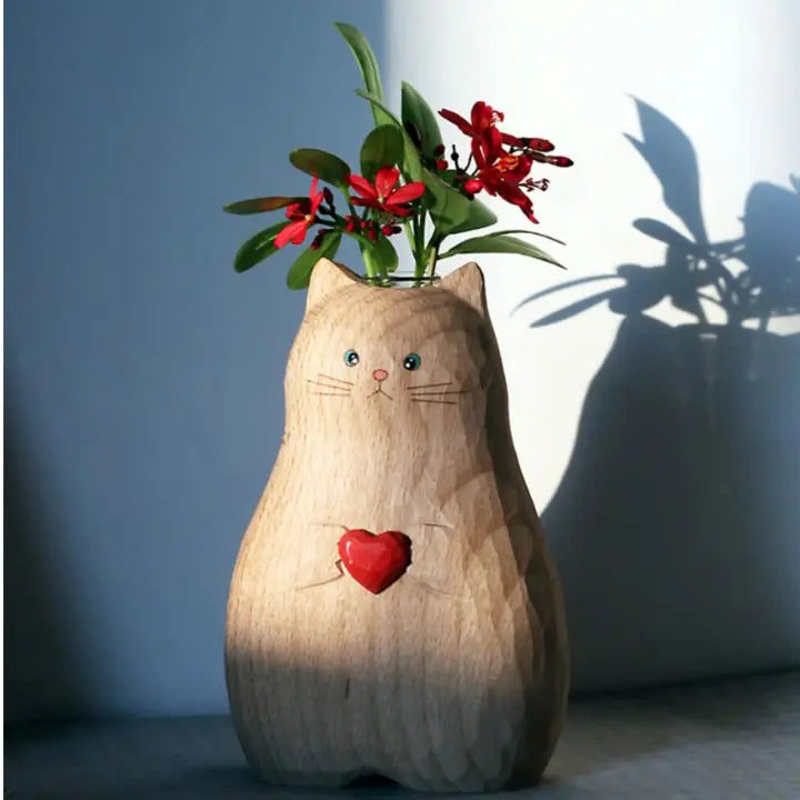 Cat wooden vase – Decor & gift for cat lovers