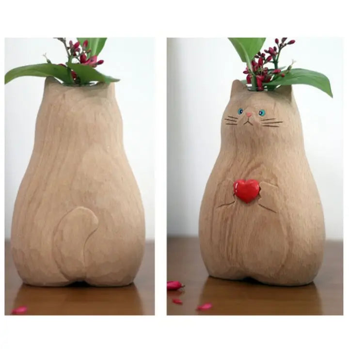Cat wooden vase – Decor & gift for cat lovers