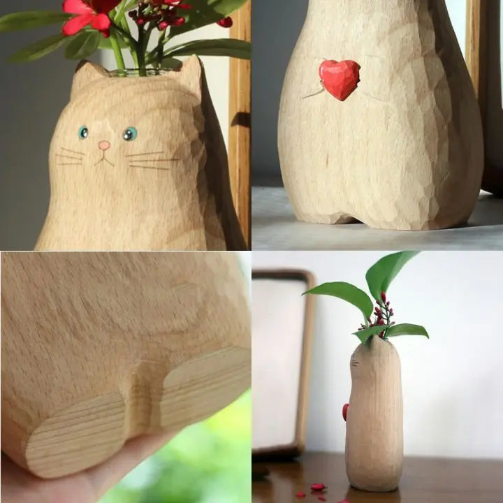 Cat wooden vase – Decor & gift for cat lovers