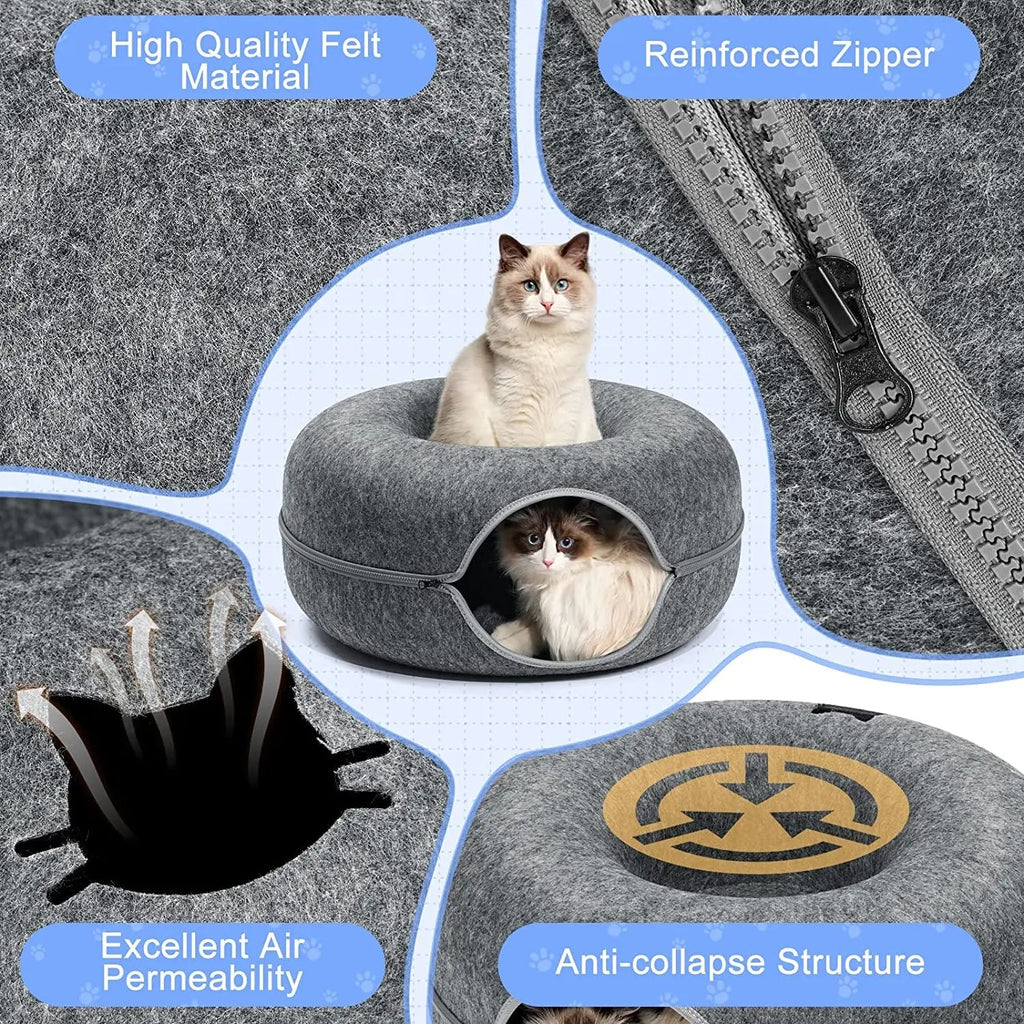 Cat tunnel bed made of wool felt – Play and retreat space
