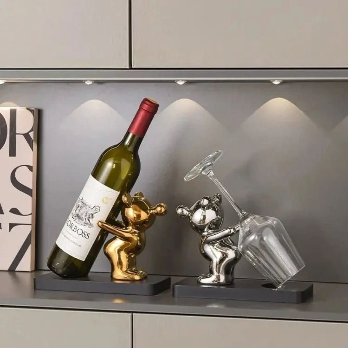 Playful ceramic wine rack in bear design for stylish bottle storage