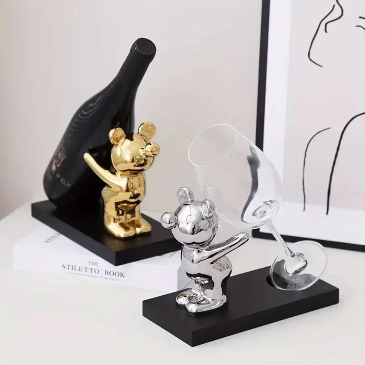 Playful ceramic wine rack in bear design for stylish bottle storage