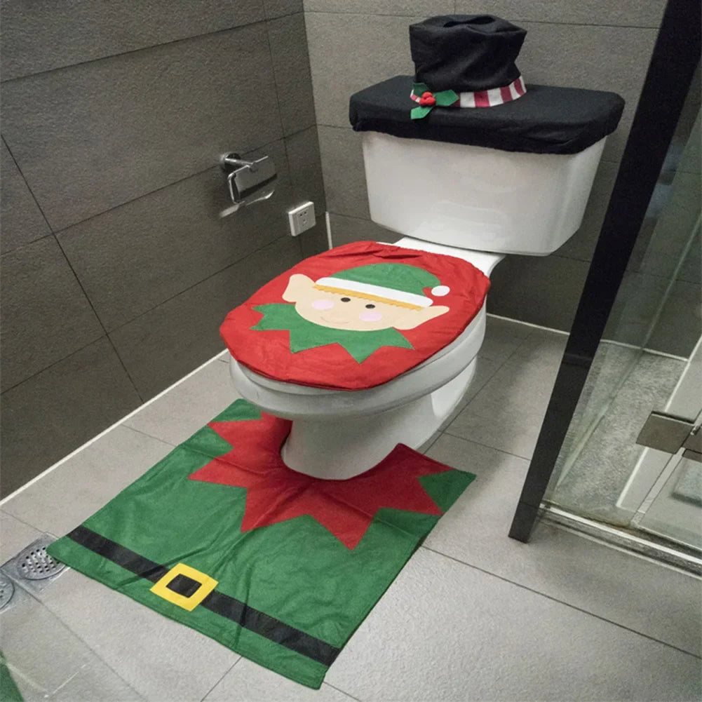 Kerst Toiletbrilhoezen Set met Kerstman – Feestelijke Badkamerdecoratie voor de Feestdagen