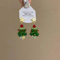Frostella Kerstboom Oorbellen – Handgemaakte Glaskralen met Ster & Strik Detail, Feestelijke Elegantiesieraden