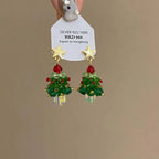 Frostella Kerstboom Oorbellen – Handgemaakte Glaskralen met Ster & Strik Detail, Feestelijke Elegantiesieraden