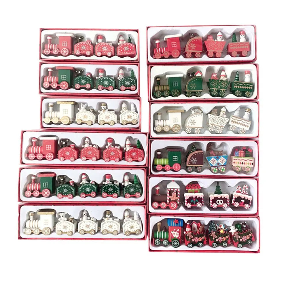 Kersthouten Treindecoratie met Bewegende Trein – Unieke Houten Kerstversiering voor Binnen