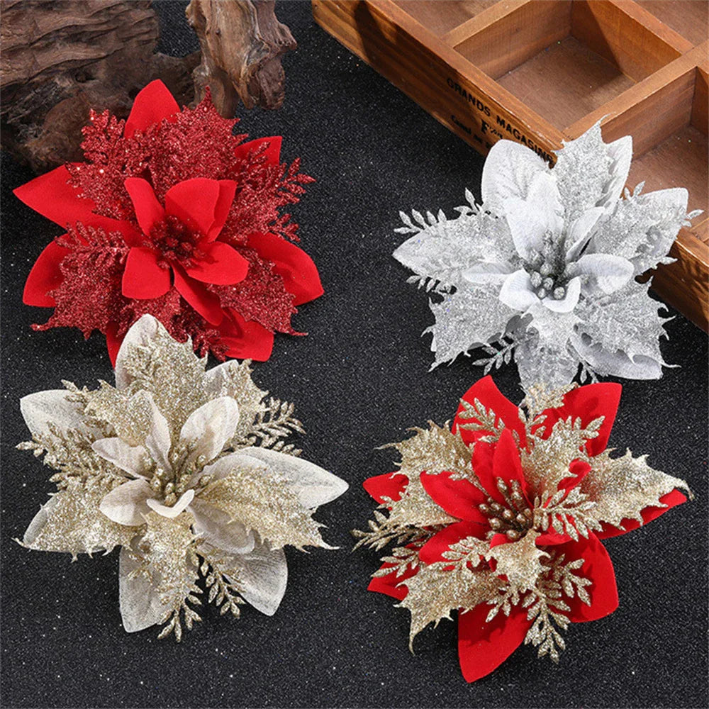 Floravine Christmas Flowers – Luxury Artificial Flowers in Red, Pink and Gold for Party Decoration