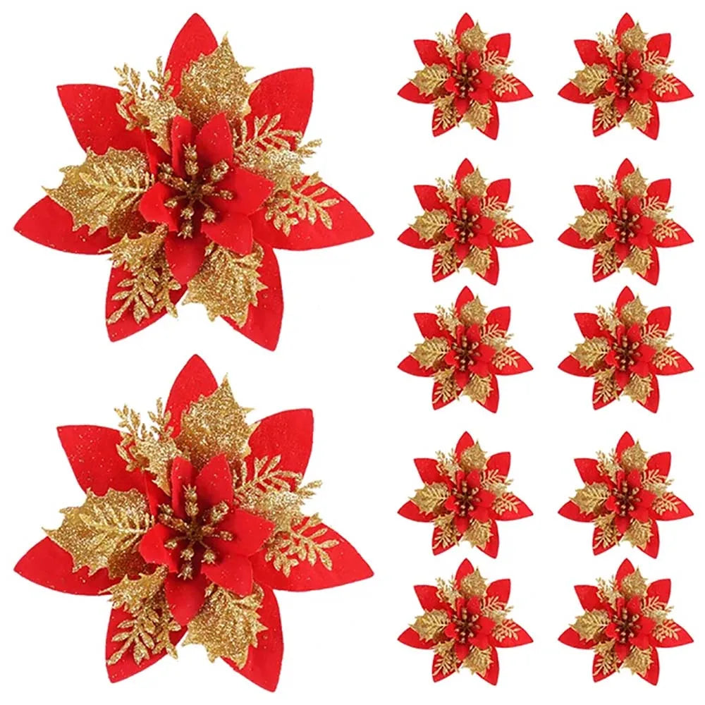 Floravine Christmas Flowers – Luxury Artificial Flowers in Red, Pink and Gold for Party Decoration