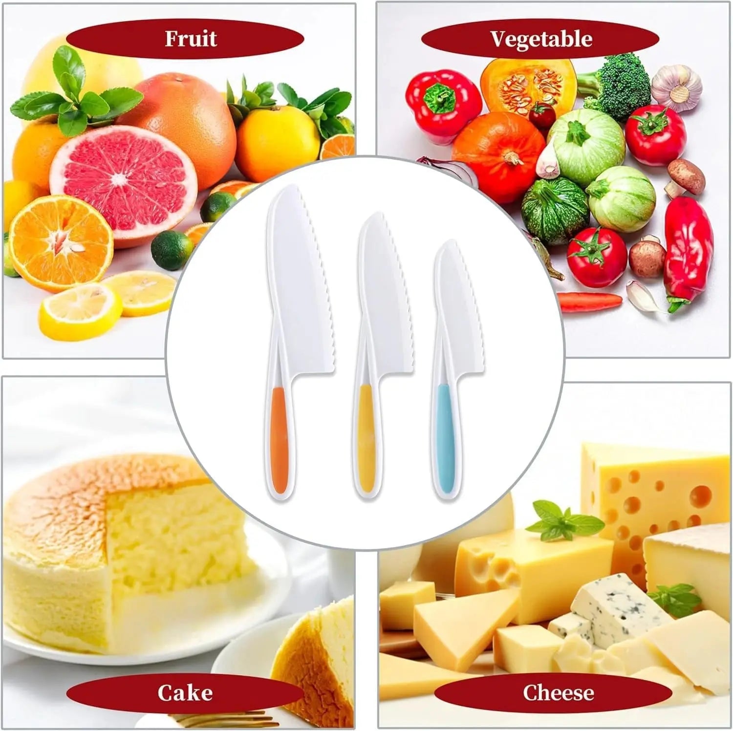 Child-friendly kitchen set with knife, peeler & board