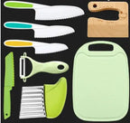 Child-friendly kitchen set with knife, peeler & board
