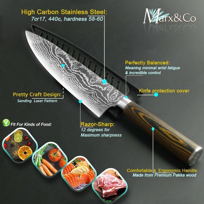Santoku Japanese Professional Chef Knife 8 inch High Carbon Stainless Steel
