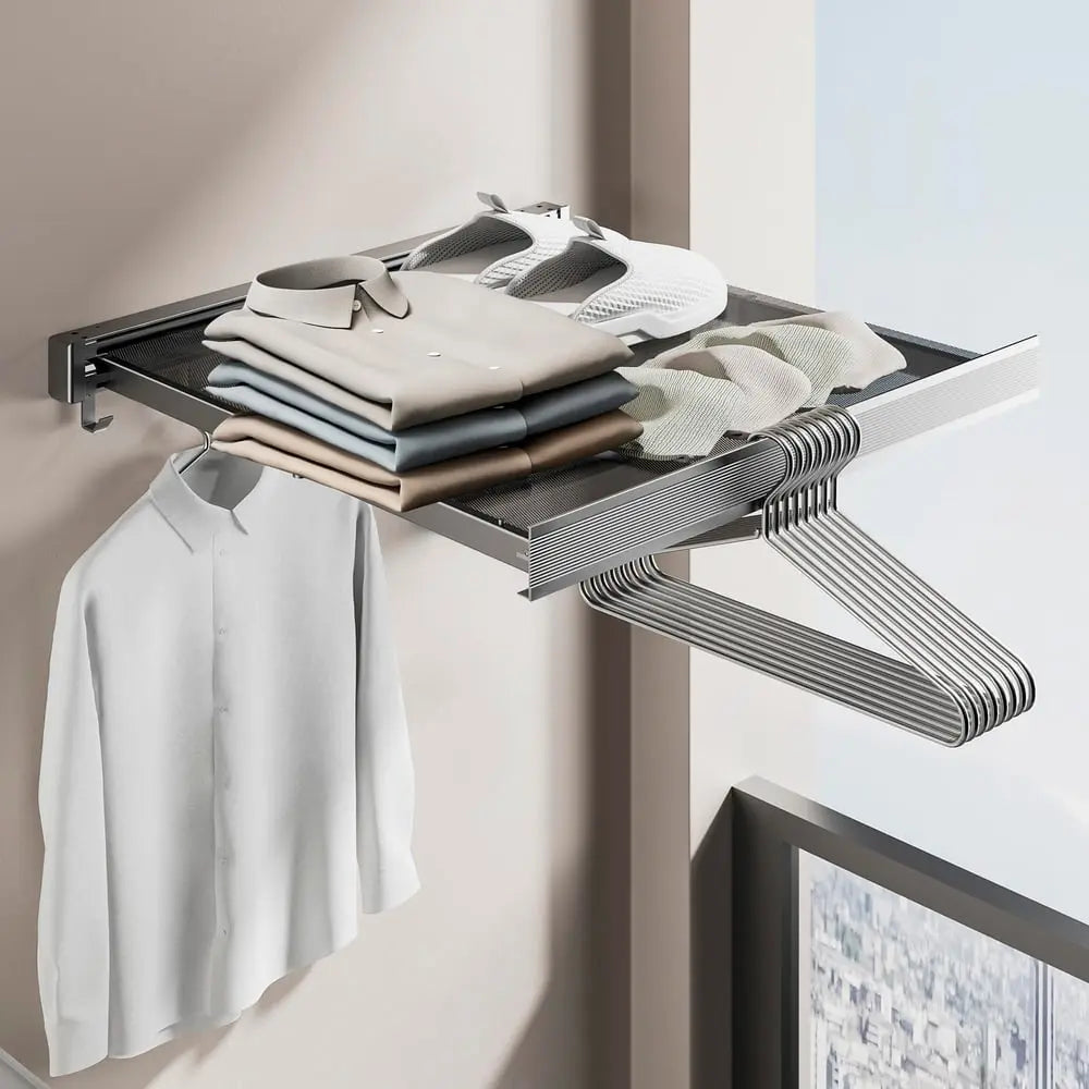 Foldable wall shelf for laundry – space-saving with double drying area