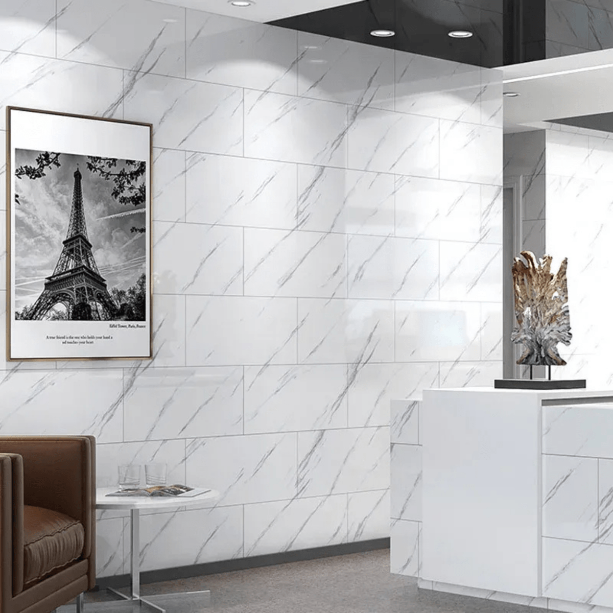 Self-adhesive marble PVC floor tiles 60×30 cm