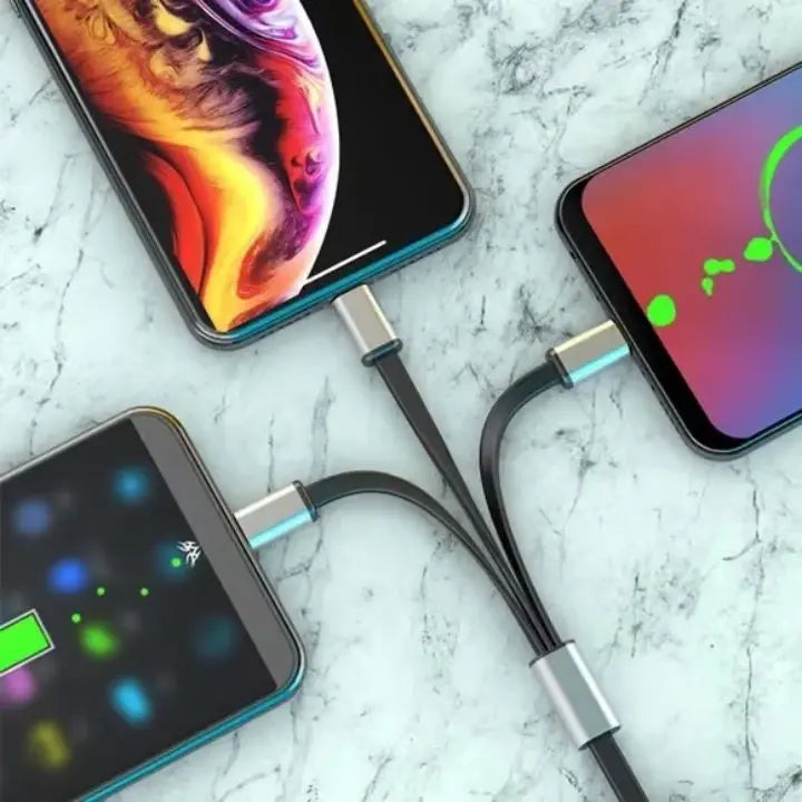 Compact 3-in-1 Fast Charging Cable with Lightning, Micro, and Type-C Connector
