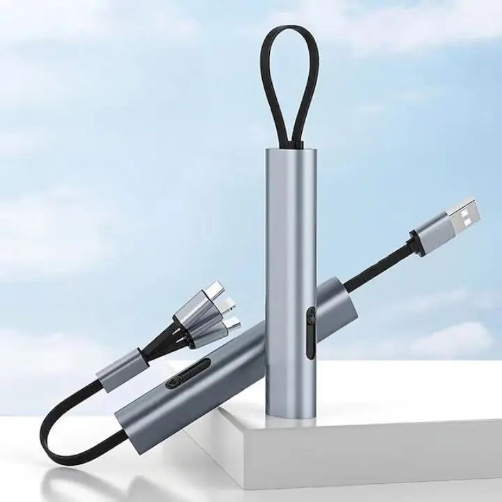 Compact 3-in-1 Fast Charging Cable with Lightning, Micro, and Type-C Connector