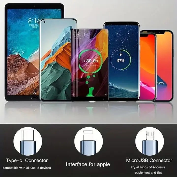 Compact 3-in-1 Fast Charging Cable with Lightning, Micro, and Type-C Connector