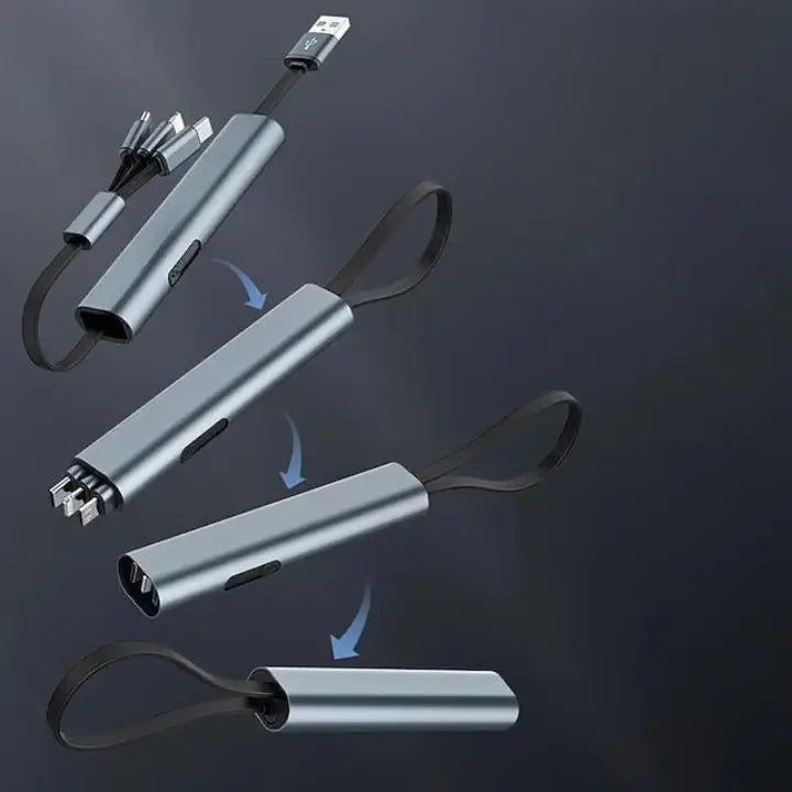 Compact 3-in-1 Fast Charging Cable with Lightning, Micro, and Type-C Connector