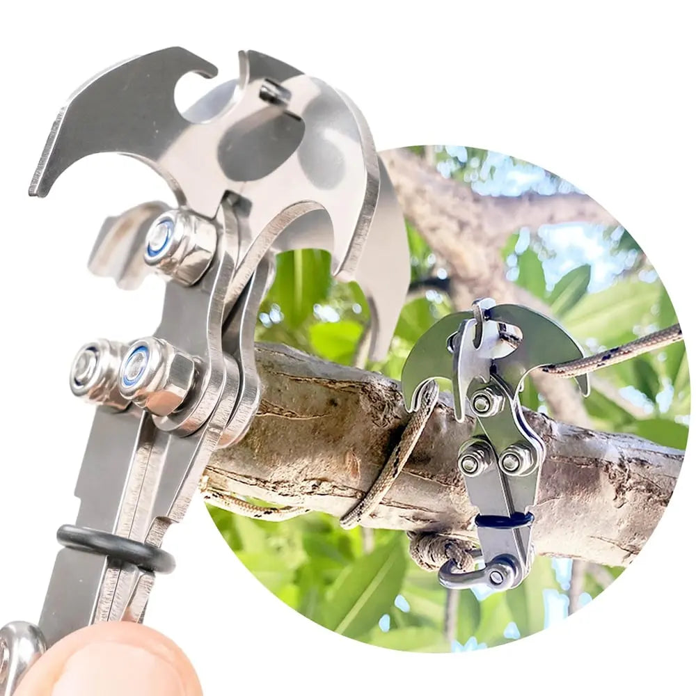 Compact stainless steel multi-purpose outdoor hook with auto-grip claw
