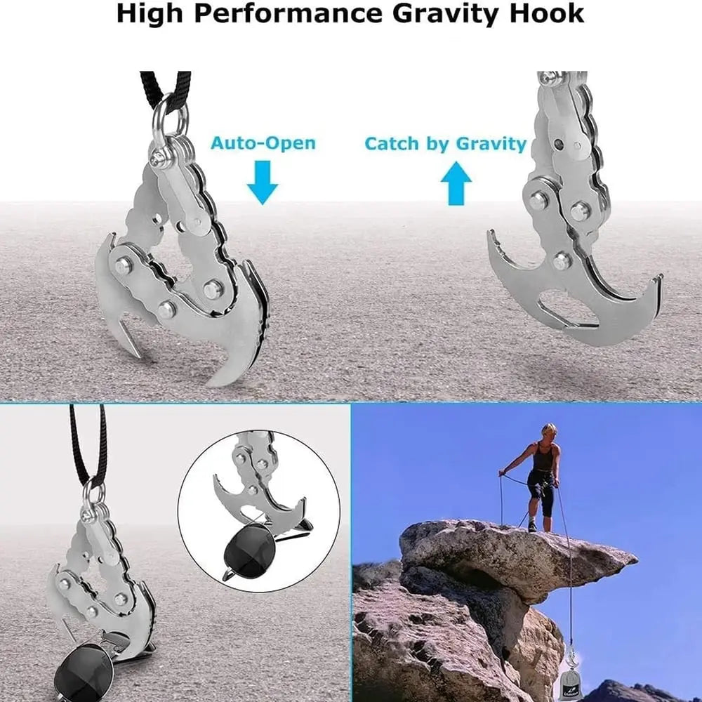 Compact stainless steel multi-purpose outdoor hook with auto-grip claw