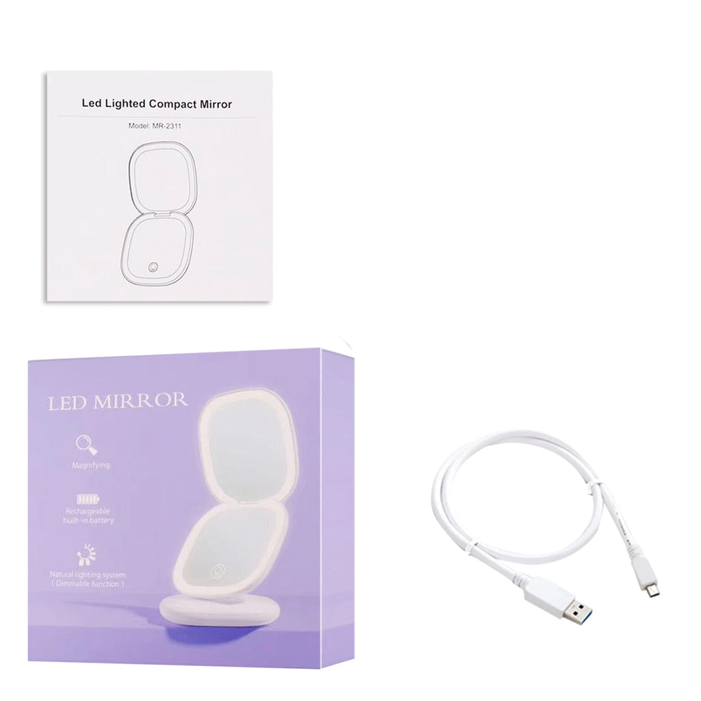 Compact LED Makeup Mirror with Double Magnification 1X and 10X