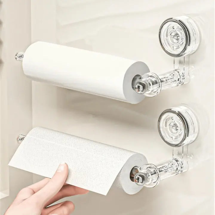 Kitchen roll holder with vacuum suction cup – Drill-free & reusable