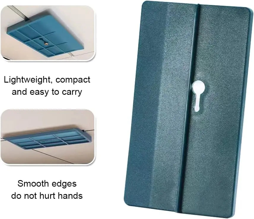 Plastic ceiling panel mounting plates for easy one-person installation
