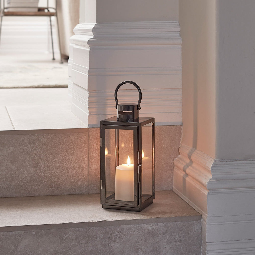 LED Lantern Stainless Steel Dark Gray with TruGlow LED Candle