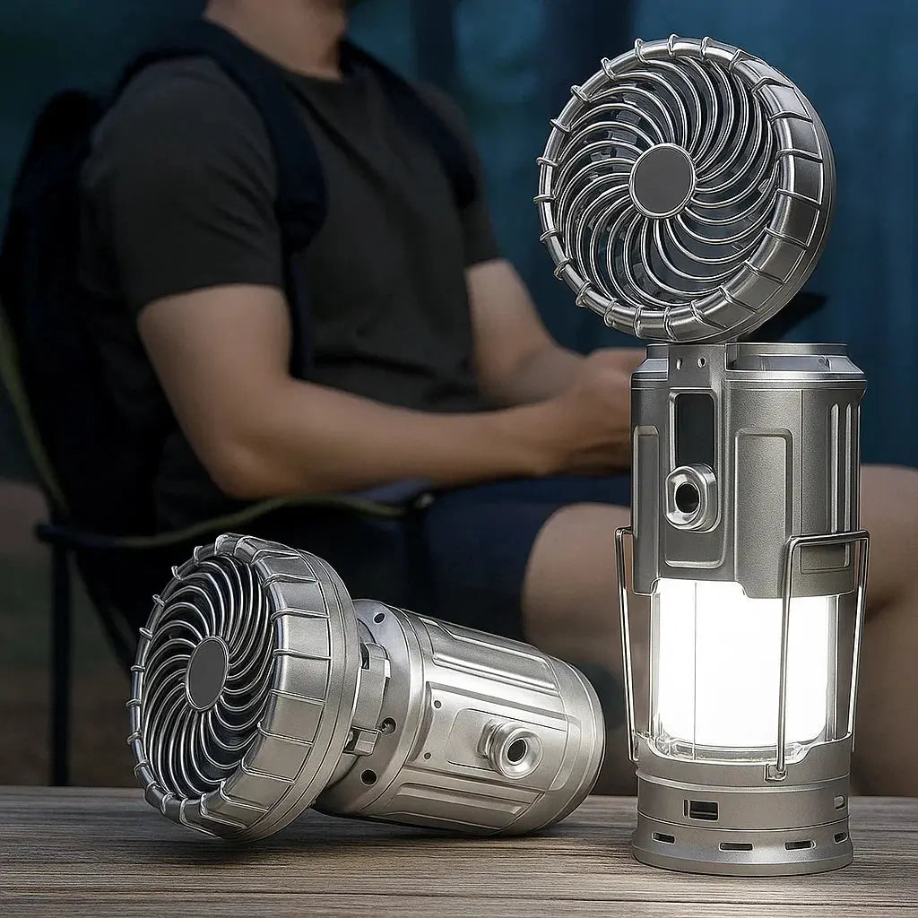 LED camping lamp with fan and power bank function