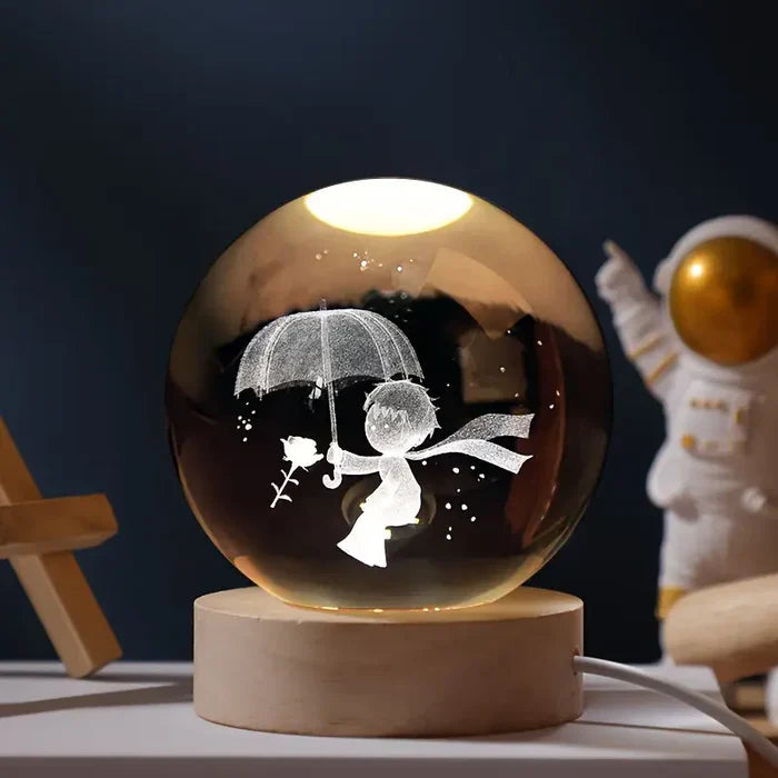 AstroGlobe 3D Lamp – Spherical Wooden Table Lamp with Warm LED Light and Planet Design