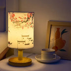 Dimmable LED bedside lamp with fabric shade in plum blossom – Perfect bedroom night lamp