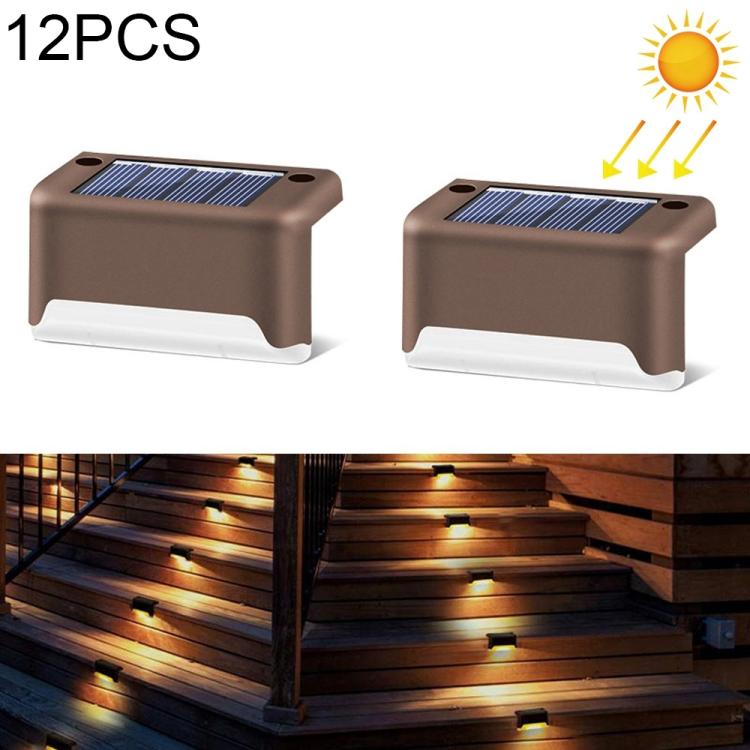 12 PCS Solar Powered LED Outdoor Step Light IP65 Waterproof Garden Lamp, Warm White Light (Brown)