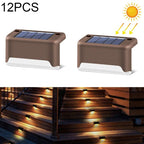 12 PCS Solar Powered LED Outdoor Step Light IP65 Waterproof Garden Lamp, Warm White Light (Brown)