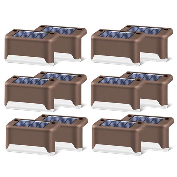 12 PCS Solar Powered LED Outdoor Step Light IP65 Waterproof Garden Lamp, Warm White Light (Brown)