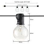 G40-EU-25 G40 7.6m 175W E12 IP44 waterproof Retro Filament light bulbs string, 25 light bulbs LED decorative lamp for garden, construction, bar, party, wedding, AC 220V, EU plug (Warm White)