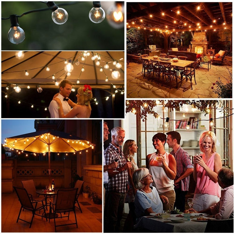 G40-EU-25 G40 7.6m 175W E12 IP44 waterproof Retro Filament light bulbs string, 25 light bulbs LED decorative lamp for garden, construction, bar, party, wedding, AC 220V, EU plug (Warm White)