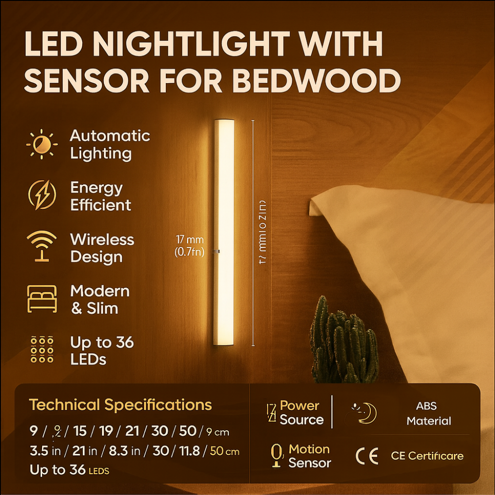 LED Night Light Sensor Wooden Bed Frame