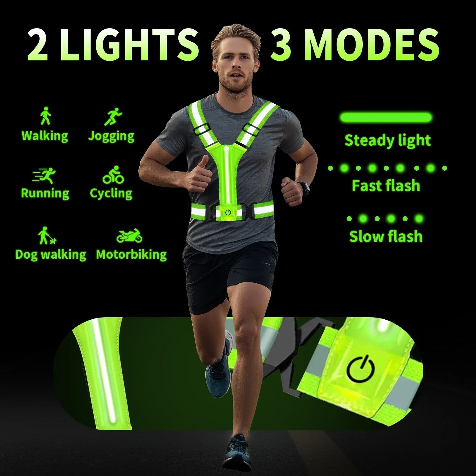 LED Running Vest – Rechargeable Safety Vest with Reflective Strips
